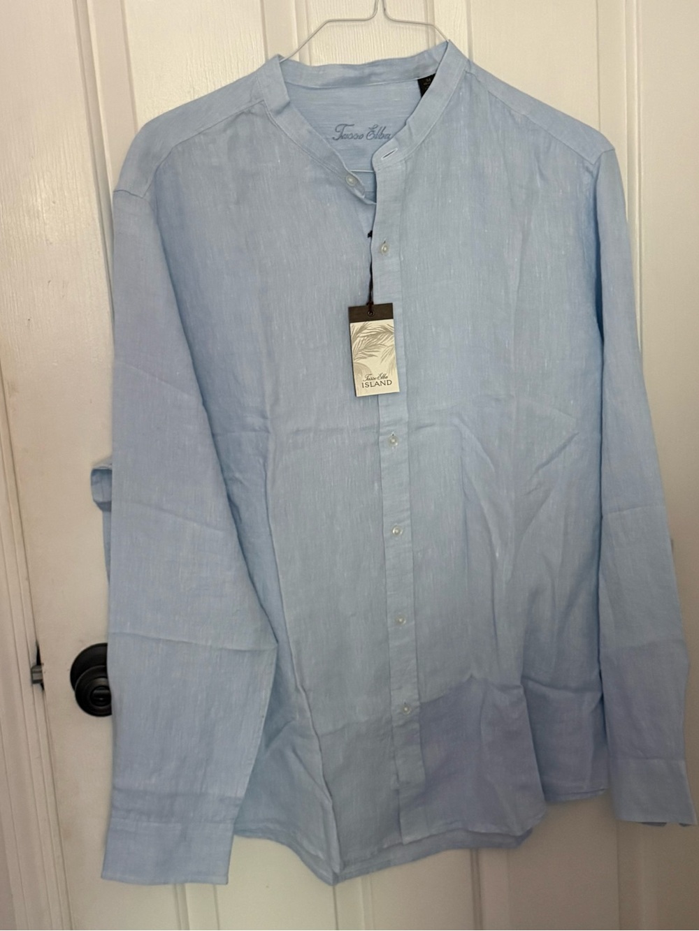 Tasso Elba Men's Light Blue Band Collar Shirt